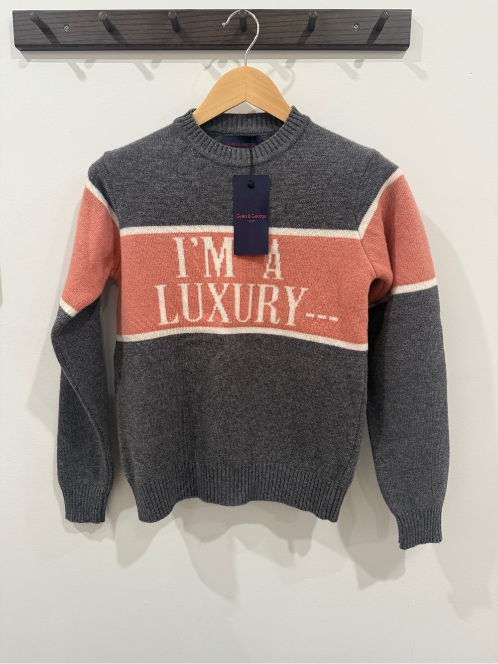 Princess Diana Relaxed Crewneck Sweater in Grey and Dusty Pink - 'I'M A LUXURY' - Picture 5 of 13